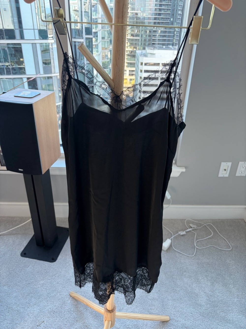 Zara Black Lace Trim Satin Slip Dress - Women Intimates & Sleepwear